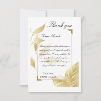 Golden Leaves Flat Thank You Card Dankeskarte