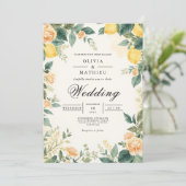 Golden Lemon Blossom Wedding Einladung (Stehend Vorderseite)