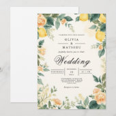 Golden Lemon Blossom Wedding Einladung (Vorne/Hinten)