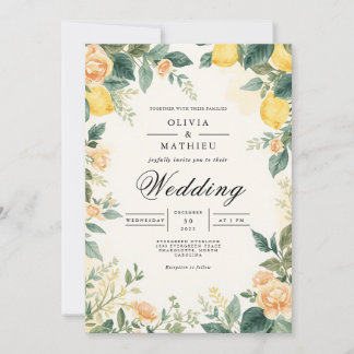 Golden Lemon Blossom Wedding Einladung