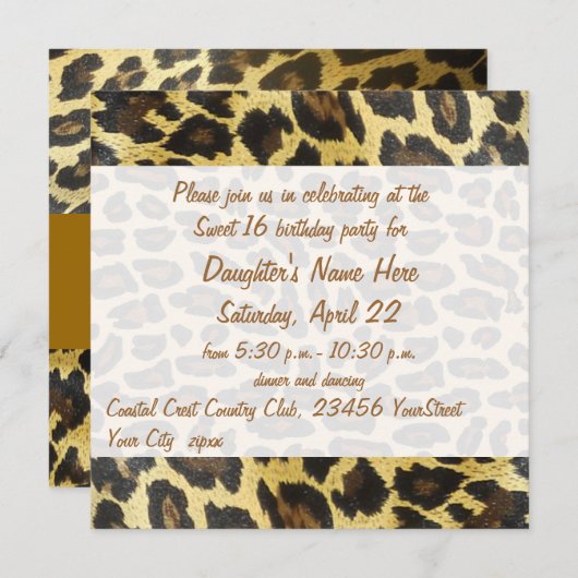 Golden Leopard Print 16. Geburtstag Einladung (Vorne/Hinten)