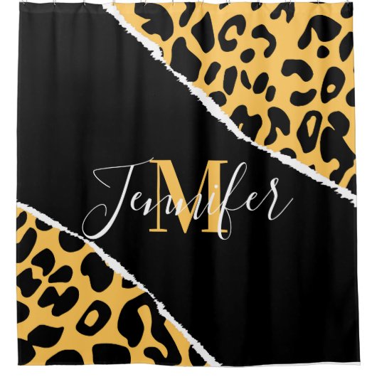 Golden Leopard Print Duschvorhang (Vorderseite)