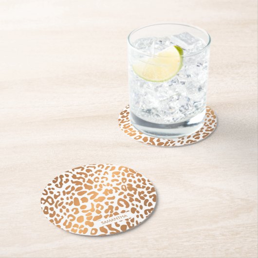 Golden Leopard Print Runder Pappuntersetzer (Vor Ort)
