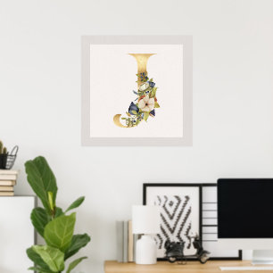 Golden Letter J Flora Trim Poster