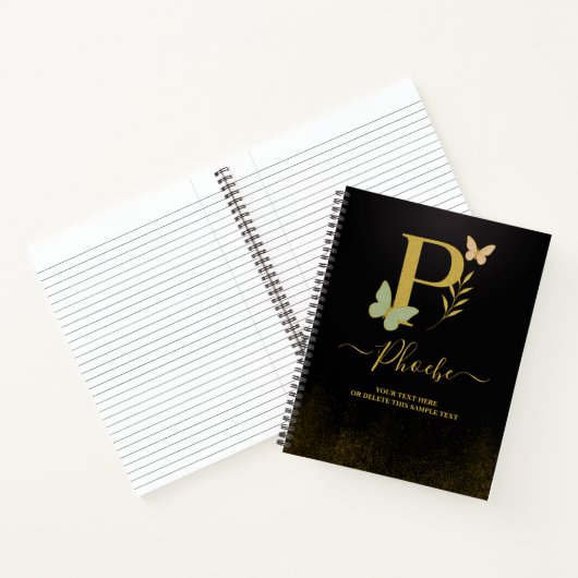 Golden Letter P Butterfly Notebook-Abdeckung Notizblock (Innenseite)