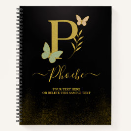 Golden Letter P Butterfly Notebook-Abdeckung Notizblock