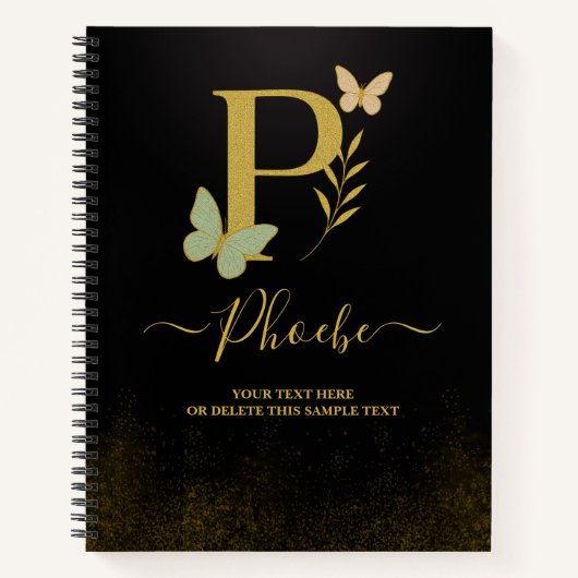 Golden Letter P Butterfly Notebook-Abdeckung Notizblock (Vorderseite)
