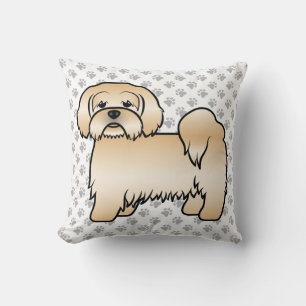 Golden Lhasa Apso Niedlich Cartoon Dog & Paws Kissen