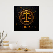Golden Libra Zodiac Signature Illustration Poster (Küche)