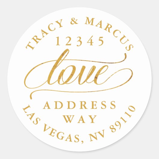 Golden Liebe Paare Hochzeitsadresse Runder Aufkleber (Vorderseite)