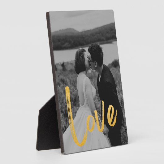Golden LIEBE Script Easel Personalize Foto Fotoplatte (Seite)