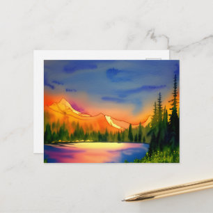 Golden Light Berge Wasserfarben Postkarte