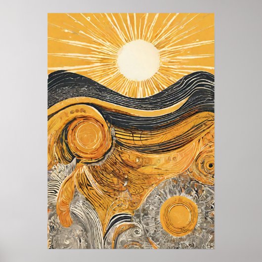 Golden Light Sun Illustration Mauer Poster (Vorne)