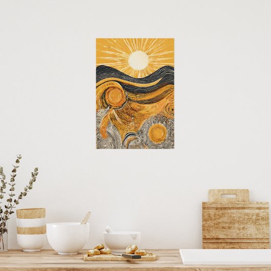 Golden Light Sun Illustration Mauer Poster (Küche)