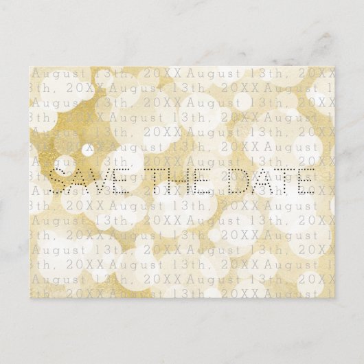 Golden Lights Gold Glam Modern Glam Save the Date Ankündigungspostkarte (Vorderseite)