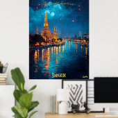 Golden Lights of Bangkok - Wat Arun Spiegelungen Poster (Heimbüro)