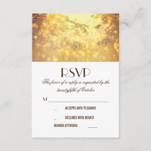 Golden Lights Tree Branches Wedding RSVP Karten