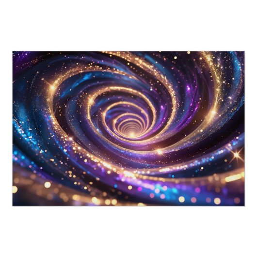 Golden & Lila Cosmic Swirl Abstrakt Vortex Art Poster (Vorderseite)