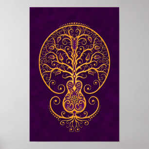 Golden Lila Guitar Tree of Life Poster