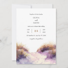 Golden Lila Sunset Sandy Dunes Beach Hochzeit Einladung