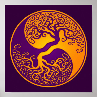 Golden Lila Tree of Life Yin Yang Poster