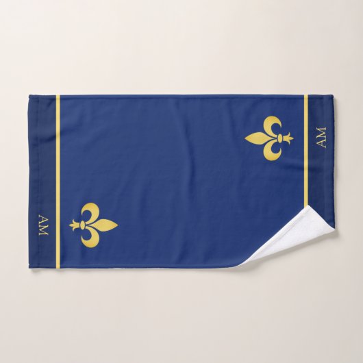 Golden Lilie & Monogram auf Navy Blue Badhandtuch Set (Handtuch)
