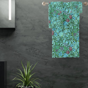 Golden Lilie Vintag florale Blume Blau Rosa Grün Badhandtuch Set