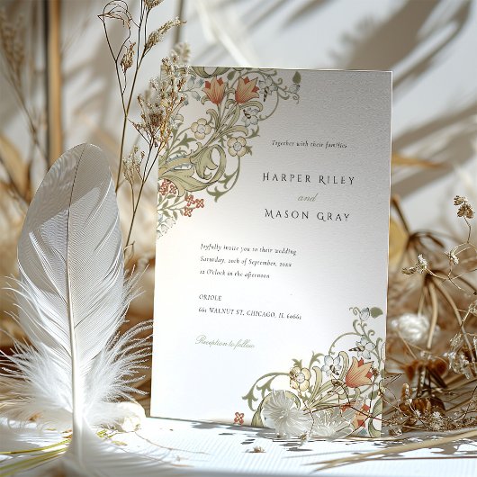 Golden Lily Pattern William Morris Wedding Einladung