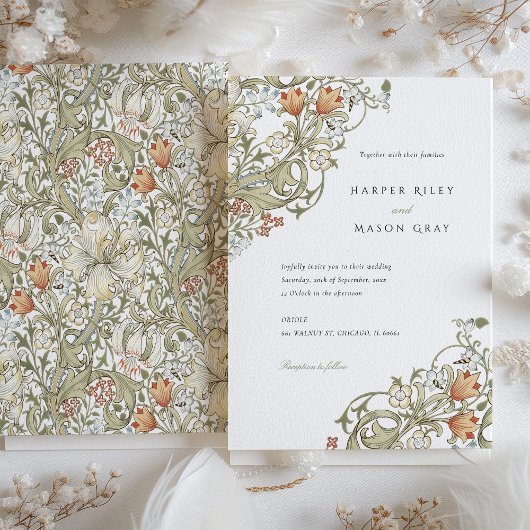 Golden Lily Pattern William Morris Wedding Einladung