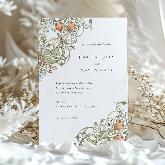 Golden Lily Pattern William Morris Wedding Einladung