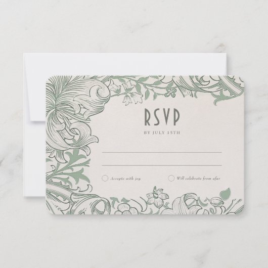 Golden Lily Sage Wedding RSVP Card Morris Einladung (Vorderseite)
