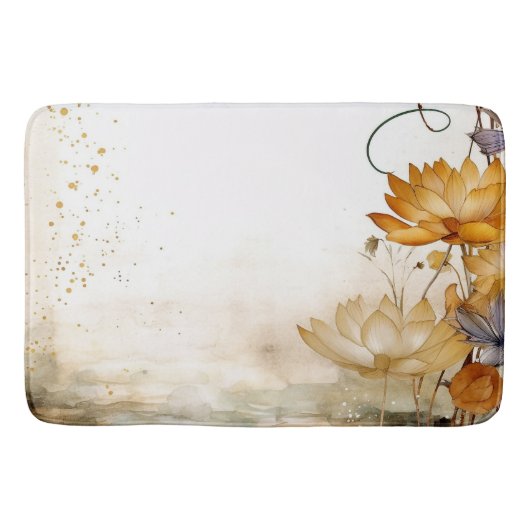 Golden Lily Serenity: Aquarellbraun Lilies Badematte (Vorderseite)