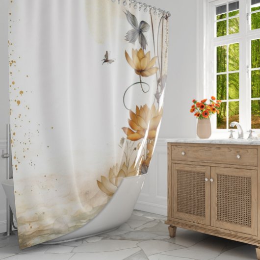 Golden Lily Serenity: Aquarellbraun Lilies Duschvorhang