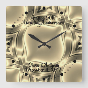 Golden Lines 50. Hochzeitstag Quadratische Wanduhr