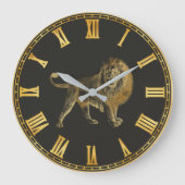 Golden Lion auf Black Große Wanduhr (Vorderseite)