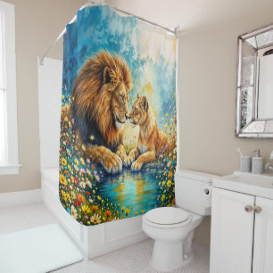 Golden Lion Bunte Wildblumen Duschvorhang