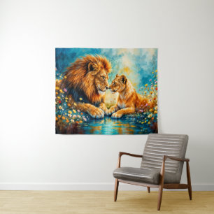 Golden Lion Bunte Wildblumen Wandteppich