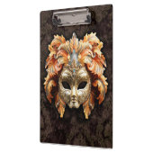 Golden Lion Mask with a Orange Feathers  Klemmbrett (Links)