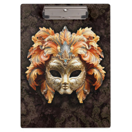 Golden Lion Mask with a Orange Feathers  Klemmbrett