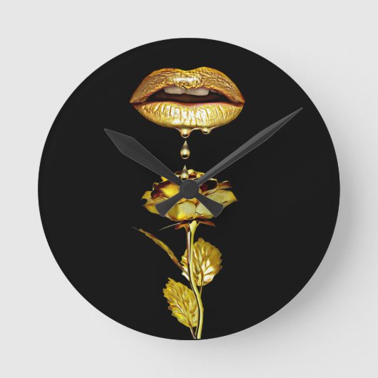 Golden Lips Tropfen Liquid Gold  Runde Wanduhr (Vorderseite)