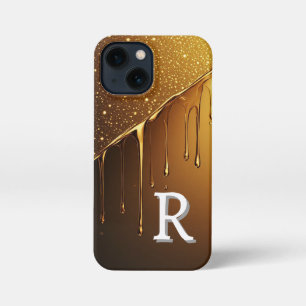 💛 Golden Liquid Drip Glow  Glitter Partikel Luxus iPhone 13 Mini Hülle