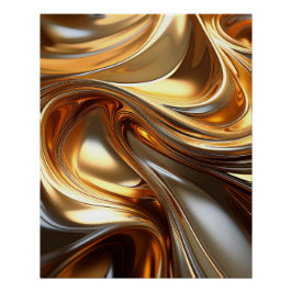 Golden Liquid Metal Waves - Moderne Glossy Art Poster