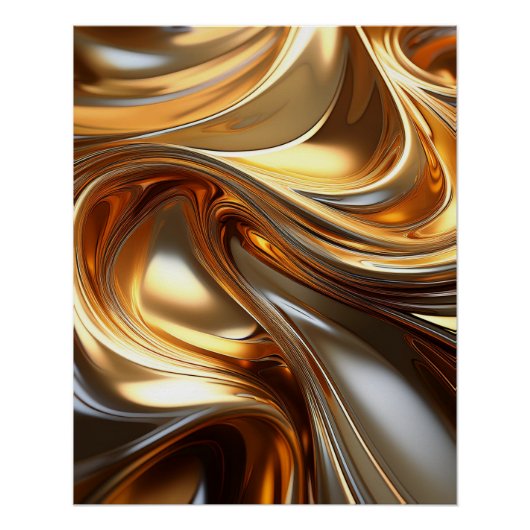 Golden Liquid Metal Waves - Moderne Glossy Art Poster (Vorderseite)