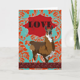 Golden Llama Liebe Red Damask Gruß Feiertagskarte