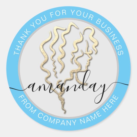 Golden Logo Name Blue Friseur Vielen Dank Runder Aufkleber (Vorderseite)