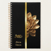 Golden Lotus auf schwarz | Dein Name | 2025 Planer (Vorderseite)