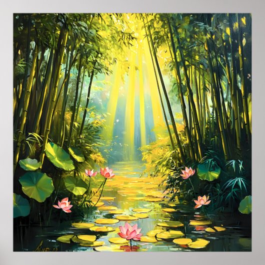 Golden Lotus Bamboo Wald Poster (Vorne)
