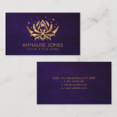 Golden Lotus Blume Form und Mond auf lila Visitenkarte (Vorne/Hinten)