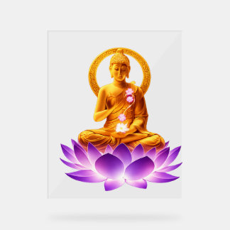 Golden Lotus Meditation Buddha Spiritual Yoga Desi Acrylschild
