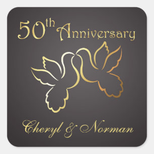 Golden love birds 50. Wedding Anniversary Sticker